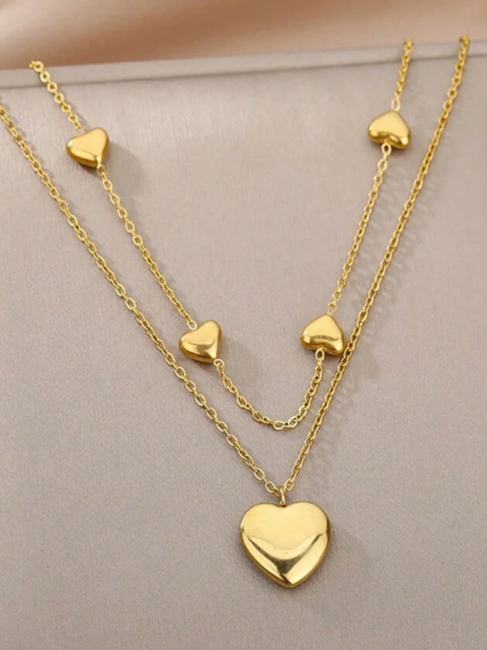 Gold Heart Layered Necklace - Women's Jewelry